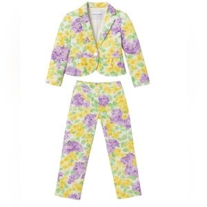 Janie and Jack Yellow and Purple Floral Blazer and Pants Set